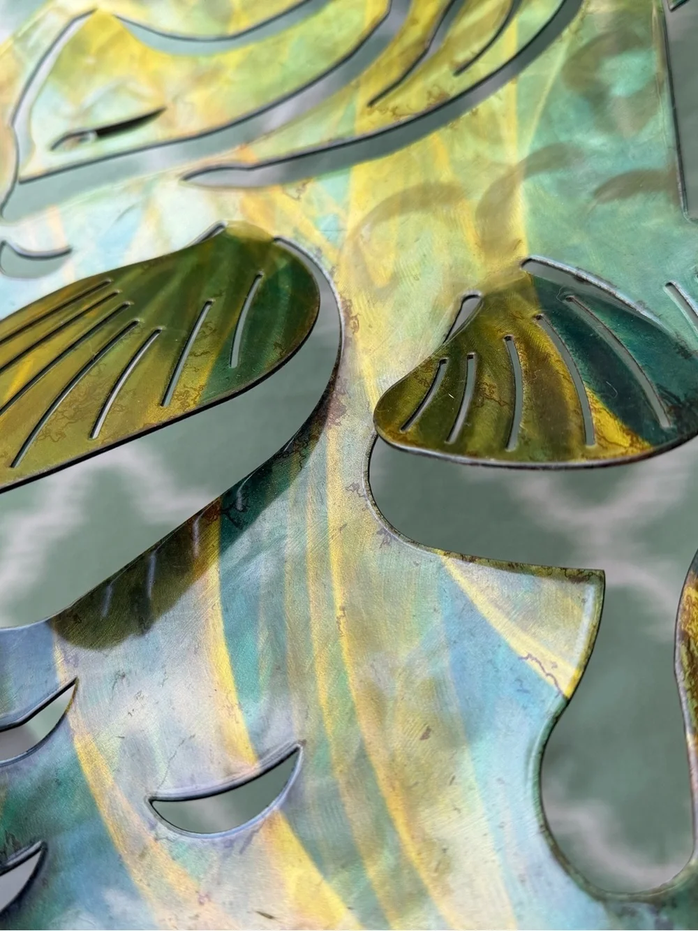 3D Cut Steel Bass Fish Wall Art - Green Yellow Metal Fish Sculpture